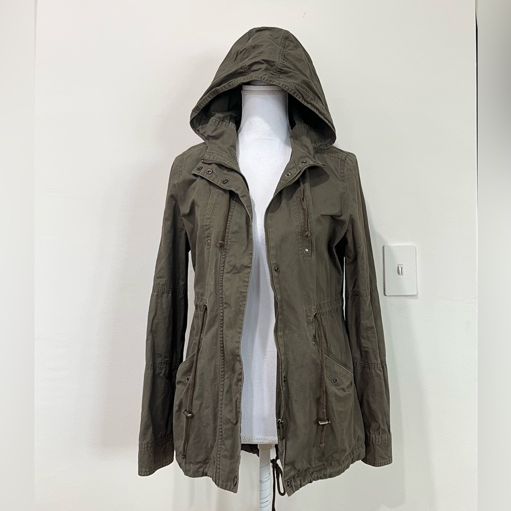 LOVE TREE Olive Army Green Hooded Coat Utility Anorak Jacket Cotton Sz M
